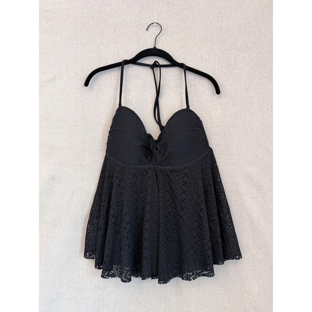 Merona Black Crochet Swim Dress Tankini Top Halter Sweetheart Neck Women Large